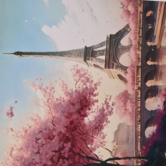 Paris Eiffel Tower Floral Fantasy Watercolor Oil Painting Art Print - Picture 4 of 8